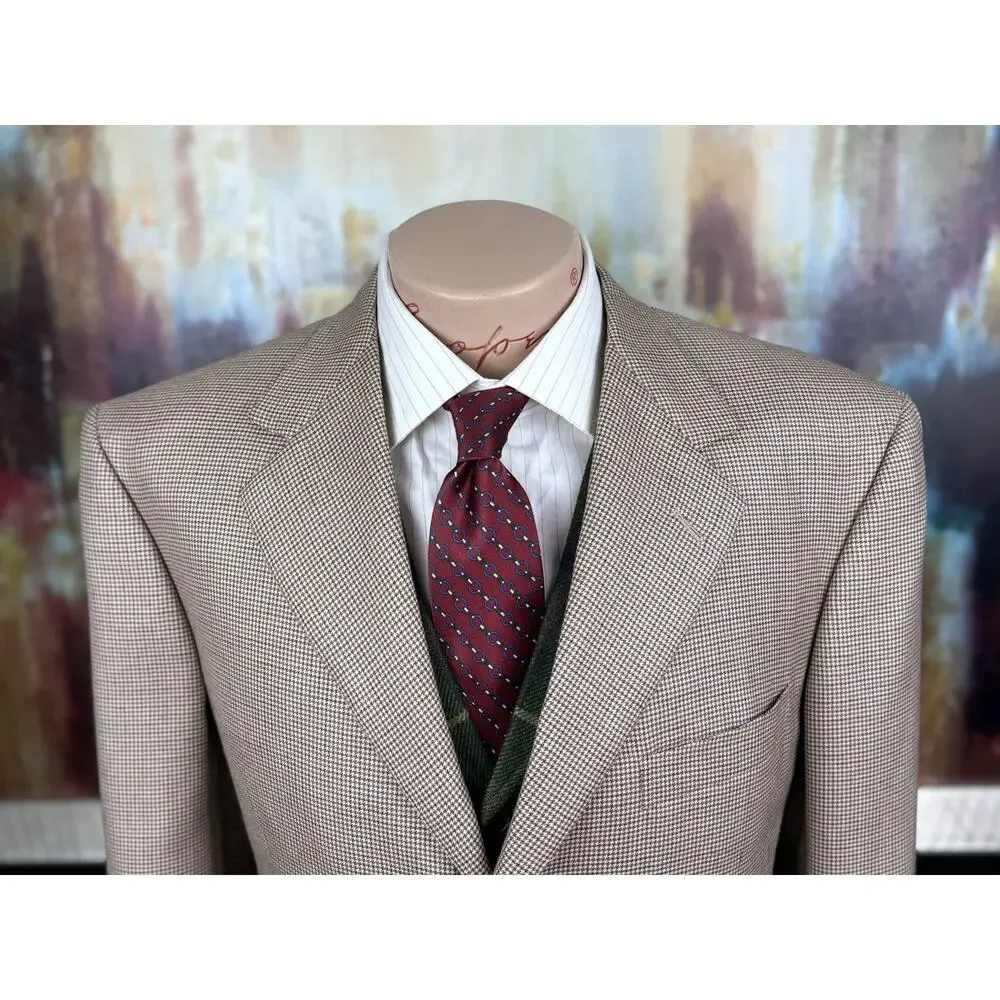 Brioni Nomentano Blazer 44L Cashmere Silk Cream Orange Houndstooth Sport Coat